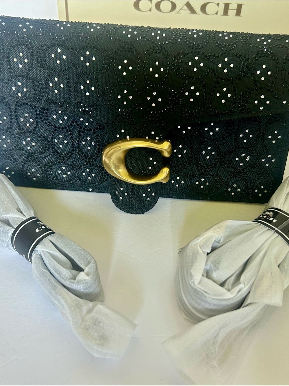 Coach Black Sequin Clutch with Gold C Hardware